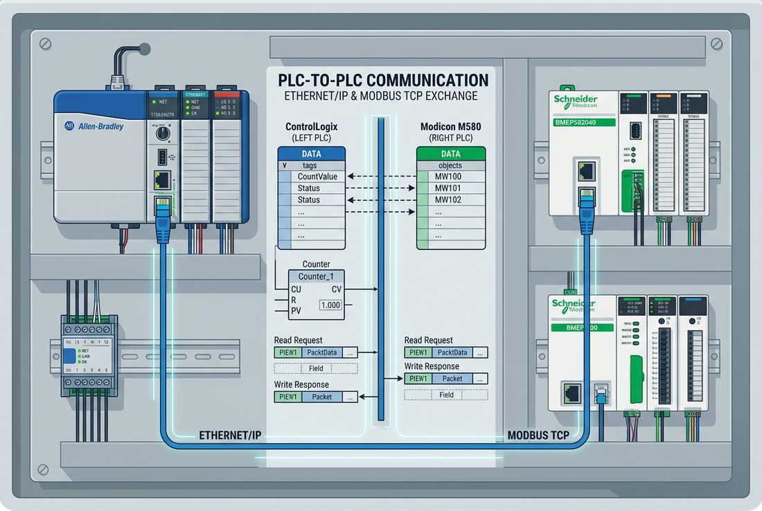 Allen-Bradley Studio 5000 and Schneider Modicon M580 Counter Logic Technical Illustration